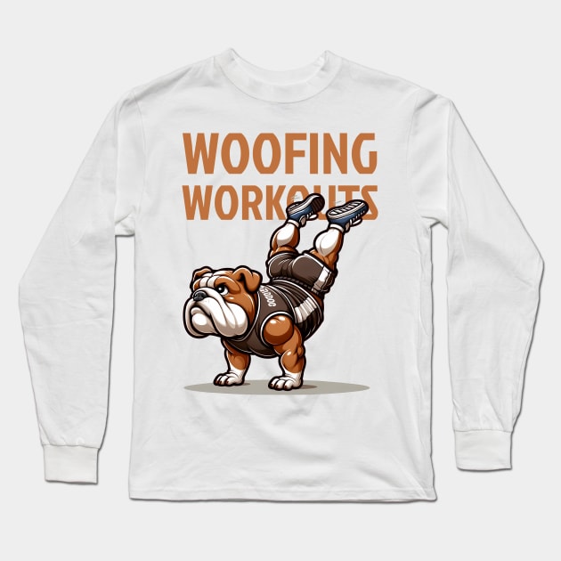 Woofing Workouts: Bulldog Tackles HSPU Long Sleeve T-Shirt by Purrformance Wear